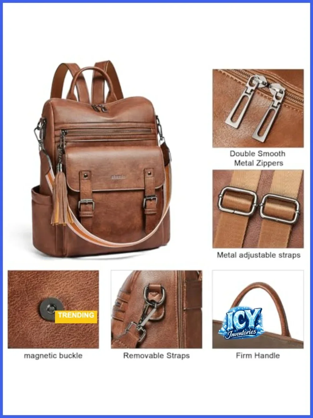 Vegan Leather Convertible Backpack Purse, Laptop Compatible, Water-Resistant